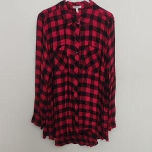 Maurices Red and Black Checkered Button Down Shirt